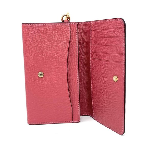 Coach Women's Flap Phone Wristlet Wallet in Crossgrain Leather - Strawberry - Picture 3 of 4